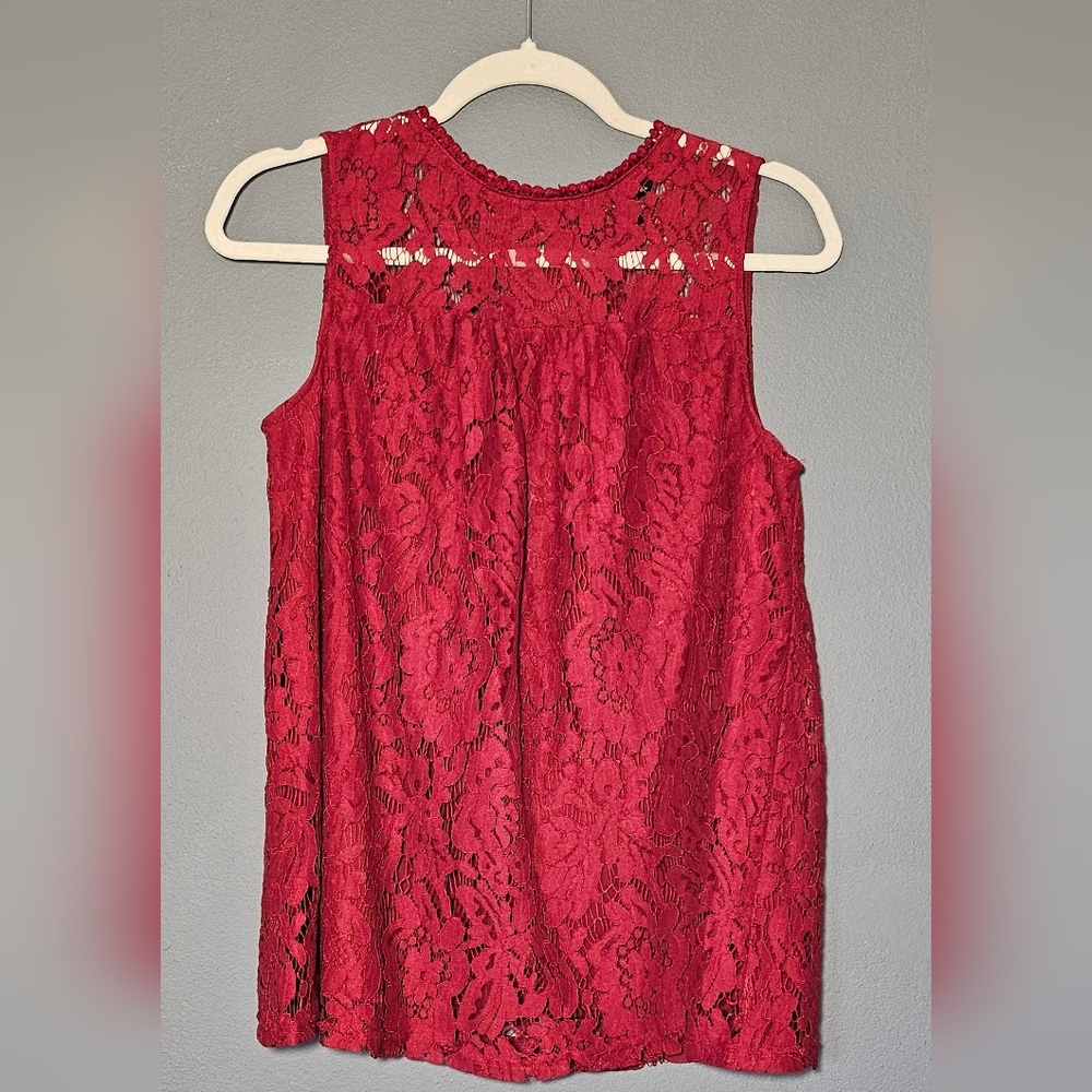 ZAC & RACHEL Maroon Sleeveless Lace Blouse Size S
